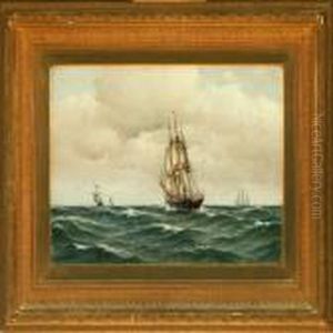 Larger Sailing Ships Atsea, In Fresh Weather by Carl Ludwig Bille