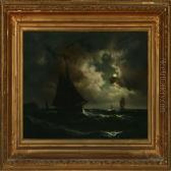 Maritime Scenery With Wessels In Moonlight - view 1