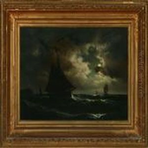 Maritime Scenery With Wessels In Moonlight by Carl Ludwig Bille