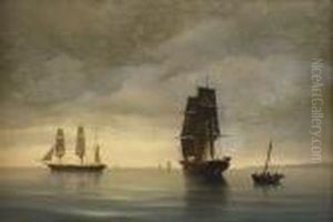 Segelbatar I Solnedgang by Carl Ludwig Bille