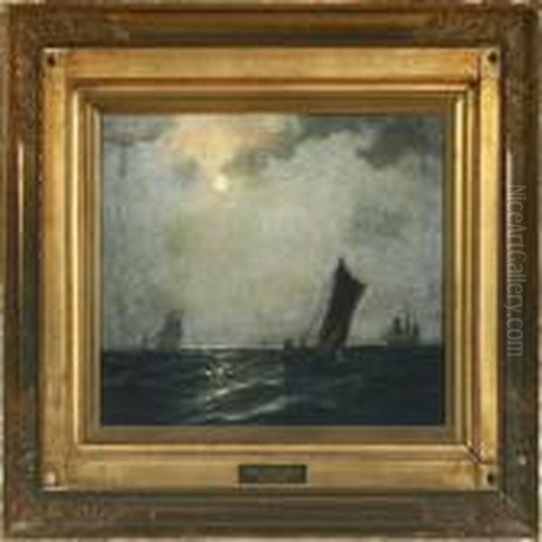 Marine With Sailing Ships In The Moonlight - view 1