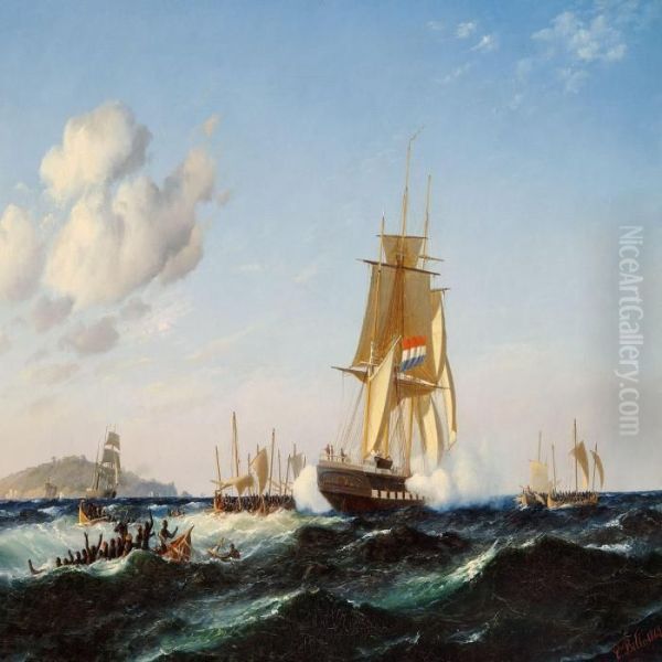 Seascape With A Dutch Brig Being Welcomed By The Locals - view 1