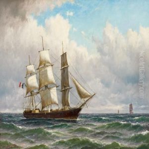 A French Ship At Open Seas by Carl Ludwig Bille