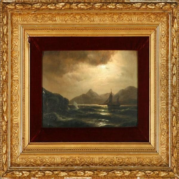 A Marine With A Sailing Ship In The Moonlight - view 1