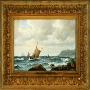Marine With Sailing Ships In Heavy Sea Along A Rocky Coast by Carl Ludwig Bille