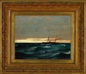 A Marine With A Steamship On Open Sea In The Twilight by Carl Ludwig Bille