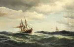 Dampfsegler Auf Sturmischer See by Carl Ludwig Bille