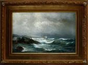 A Shipwreck Along A Rocky Coast by Carl Ludwig Bille