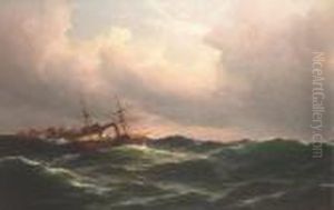 A Transatlantic Paddle Steamer In A Heavy Swell