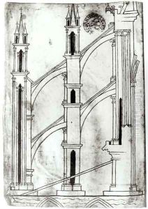 Section of the wall and arch of the absidial chapels of Reims Cathedral by Villard De Honnecourt