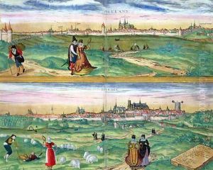 Map of Orleans and Bourges from Civitates Orbis Terrarum by Joris Hoefnagel