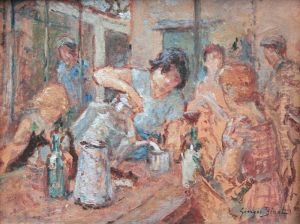 La Laitiere Dans La Maison Blanche Avillequier En Normandie by Georges Binet