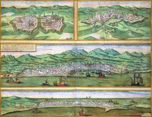 Map of Parma Siena Palermo and Drepanum from Civitates Orbis Terrarum by Joris Hoefnagel