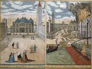 View of San Marco and the Palazzo Ducale on fire from Civitates Orbis Terrarum by Joris Hoefnagel