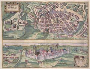 Map of Poznan and Gruczno from Civitates Orbis Terrarum
