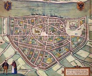 Map of Nijmegen from Civitates Orbis Terrarum 2 by Joris Hoefnagel