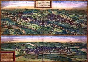 Map of Prague and Egg from Civitates Orbis Terrarum by Joris Hoefnagel