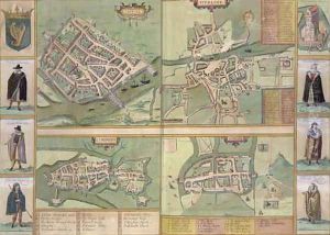 Maps of Galway Dublin Limerick and Cork from Civitates Orbis Terrarum