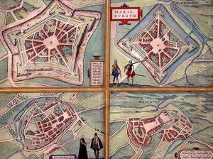 Maps of Philippeville Mariembourg Chimay and Walcourt from Civitates Orbis Terrarum by Joris Hoefnagel