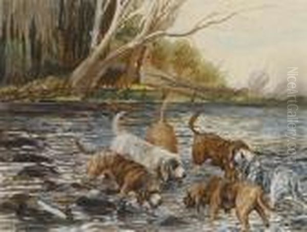 Six Otterhounds In A River - view 1