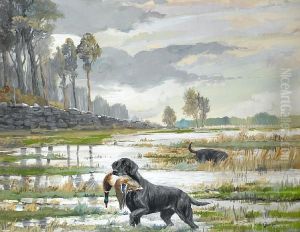 Black Retriever With Duck