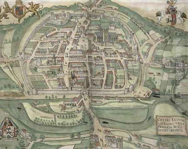 Map of Exeter from Civitates Orbis Terrarum - view 1