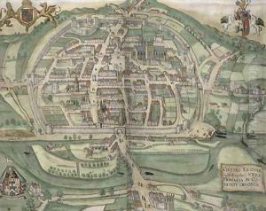 Map of Exeter from Civitates Orbis Terrarum by Joris Hoefnagel