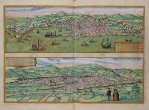 Map of Genoa and Florence from Civitates Orbis Terrarum by Joris Hoefnagel