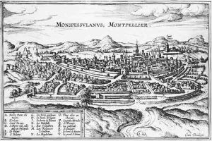 Map of Montpellier from Civitates Orbis Terrarum by Joris Hoefnagel