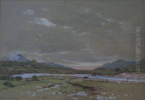 River Landscape With Angler And Sheep - view 1