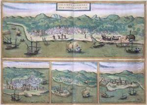 Map of Calicut from Civitates Orbis Terrarum by Joris Hoefnagel