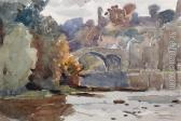 River Scene With Town Beyond - view 1