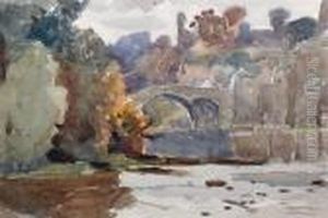 River Scene With Town Beyond by Samuel John Lamorna Birch