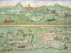 Map of Candia and Corfu from Civitates Orbis Terrarum by Joris Hoefnagel