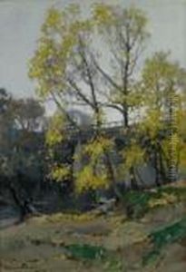 Trees And Bridge By A River by Samuel John Lamorna Birch
