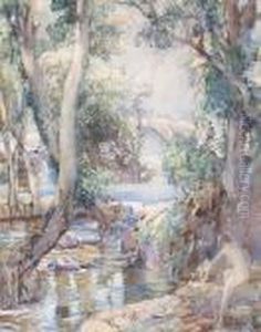River Landscape With Bather
