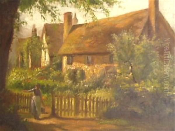 Woman With Milk Pail At The Cottage Gate - view 1