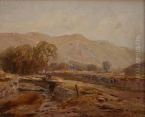 Boys Fishing Off A Bridge Within A Landscape