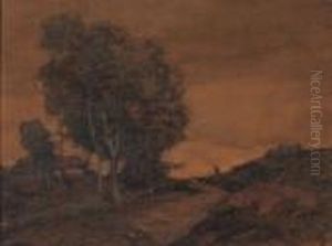 A Hillside Landscape With Figures In The Distance by Samuel John Lamorna Birch
