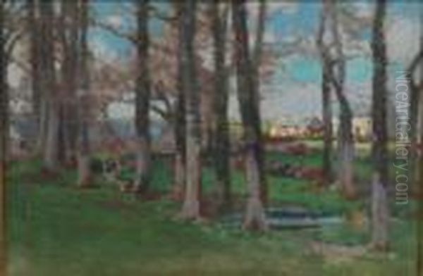 Sunlit Cottages Through Trees. - view 1