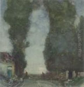 Italianate Landscape With Poplar Trees Signed 14 X 13.75in by Samuel John Lamorna Birch