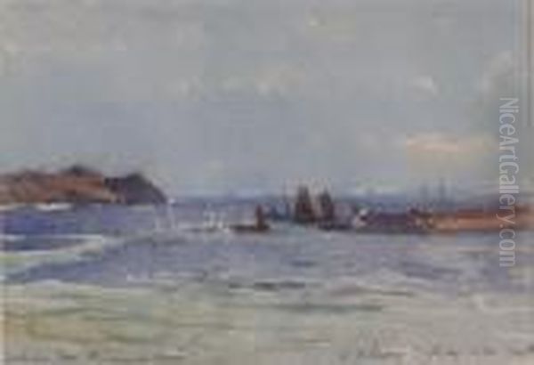 Fishing Boats Off The Coast Signed, Inscribed And Dated 1949 4.75 X 6.75in - view 1