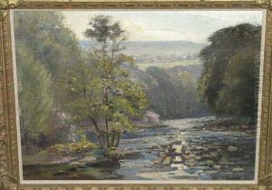 R.a., R.w.s., R.w.a. Sunlit
River Landscape, Possibly A Scene In Cornwall Or Devon Signed by Samuel John Lamorna Birch