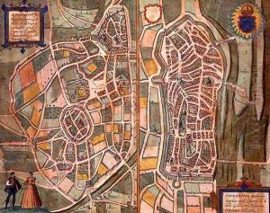 Maps of Autun and Nevers from Civitates Orbis Terrarum by Joris Hoefnagel