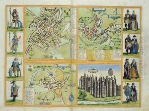 Maps of York Shrewsbury Lancaster and Richmond from Civitates Orbis Terrarum by Joris Hoefnagel