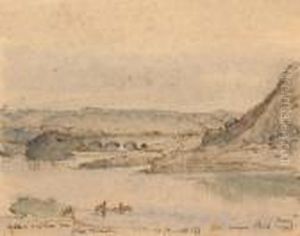 Lake Scene With Distant Bridge. by Samuel John Lamorna Birch