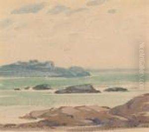 Coastal Scene With Rocks. by Samuel John Lamorna Birch