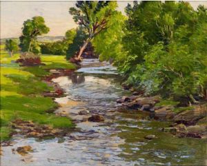 June Evening, Looking Down The Barlo From New Bridge, Dulverton by Samuel John Lamorna Birch