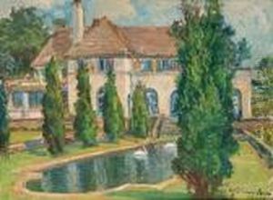 Country House With Pond by Samuel John Lamorna Birch