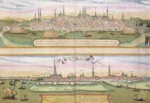 Map of Lubeck and Hamburg from Civitates Orbis Terrarum by Joris Hoefnagel